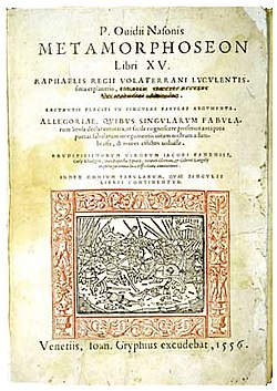 Capa em papel antigo religioso da obra As Metamorfoses de Ovídio